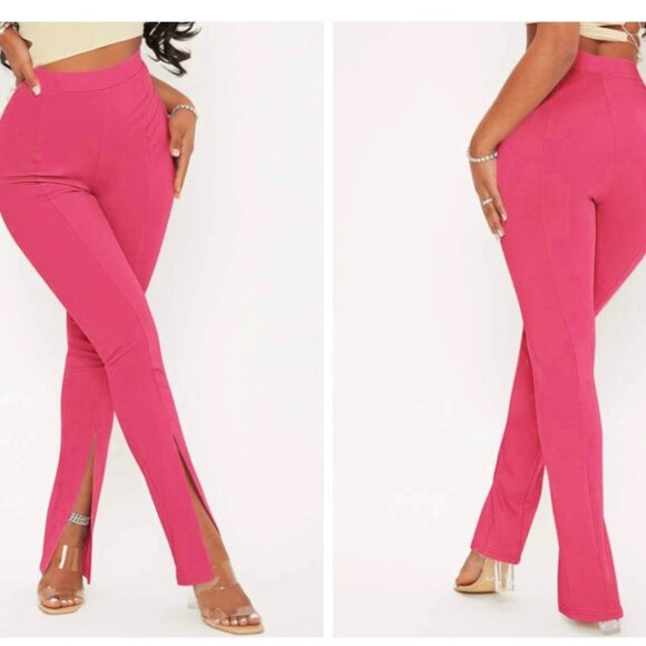 🔥3/$15🔥 NWT - SHEIN High Waist Split Hem Pants, Hot Pink – XS - Picture 2 of 12